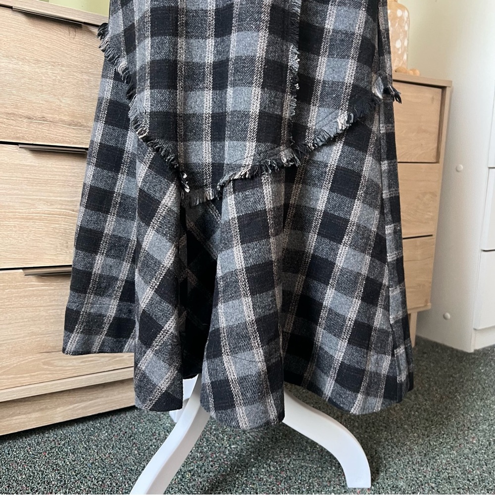 Plaid Check Ruffle Asymmetrical Midi Knee-Length High-Waist Modest Fringe Skirt - Picture 7 of 16
